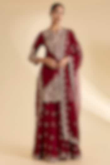 Maroon Organza Bridal Sharara Set by SURBHI SHAH at Pernia's Pop Up Shop