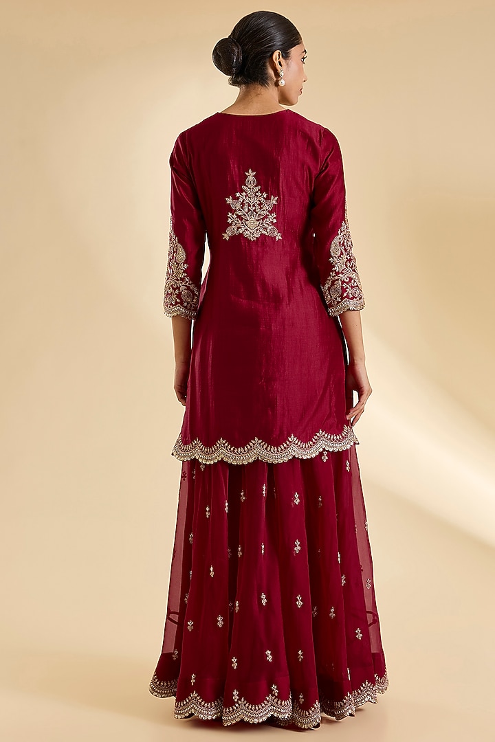 Maroon Organza Bridal Sharara Set by SURBHI SHAH at Pernia's Pop Up Shop