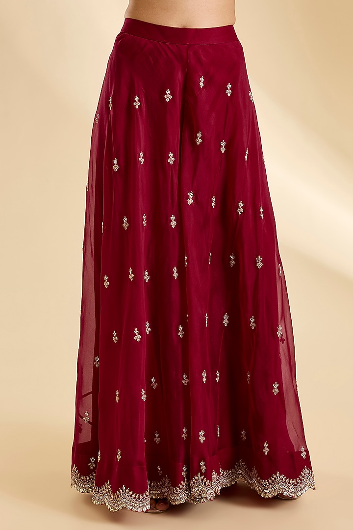 Maroon Organza Bridal Sharara Set by SURBHI SHAH at Pernia's Pop Up Shop
