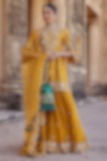 Mustard Silk Organza Zardosi Work Bridal Sharara Set by SURBHI SHAH at Pernia's Pop Up Shop