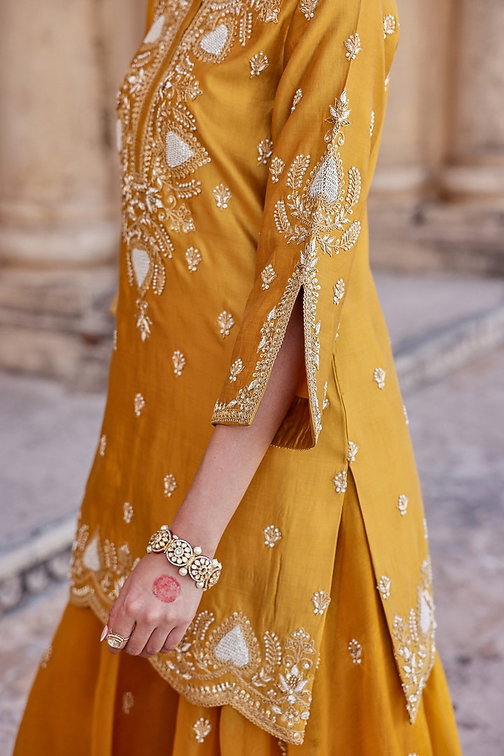 Mustard Silk Organza Zardosi Work Bridal Sharara Set by SURBHI SHAH at Pernia's Pop Up Shop