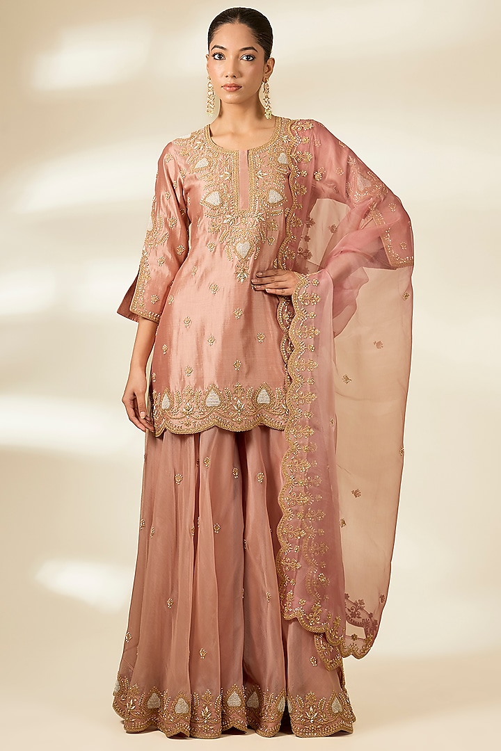 Old Rose Organza Bridal Sharara Set by Surbhi Shah at Pernia's Pop Up Shop