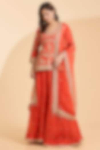 Orange Spun Silk Marori Work Bridal Sharara Set by Surbhi Shah at Pernia's Pop Up Shop