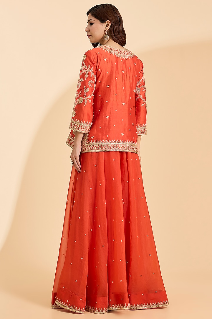 Orange Spun Silk Marori Work Bridal Sharara Set by Surbhi Shah at Pernia's Pop Up Shop