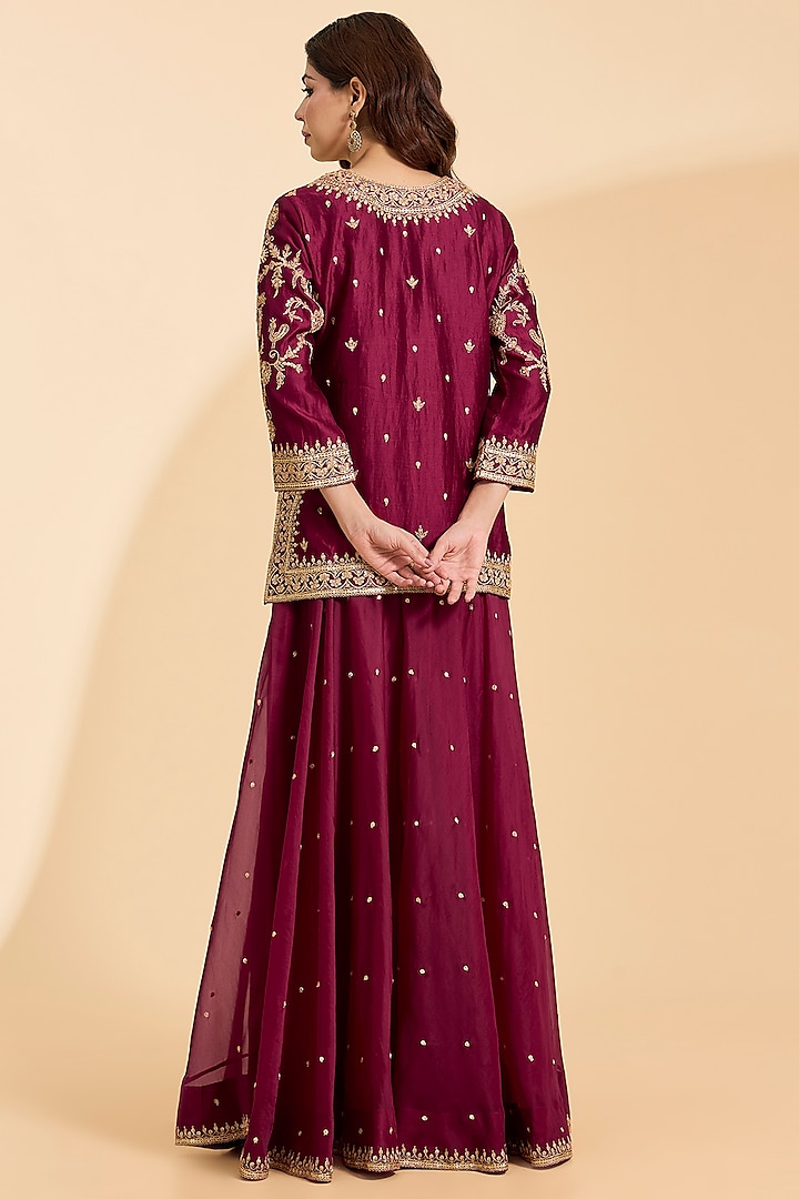 Maroon Spun Silk Marori Work Bridal Sharara Set by Surbhi Shah at Pernia's Pop Up Shop