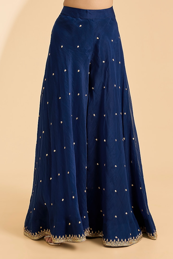 Navy Blue Spun Silk Marori Work Bridal Sharara Set by Surbhi Shah at Pernia's Pop Up Shop