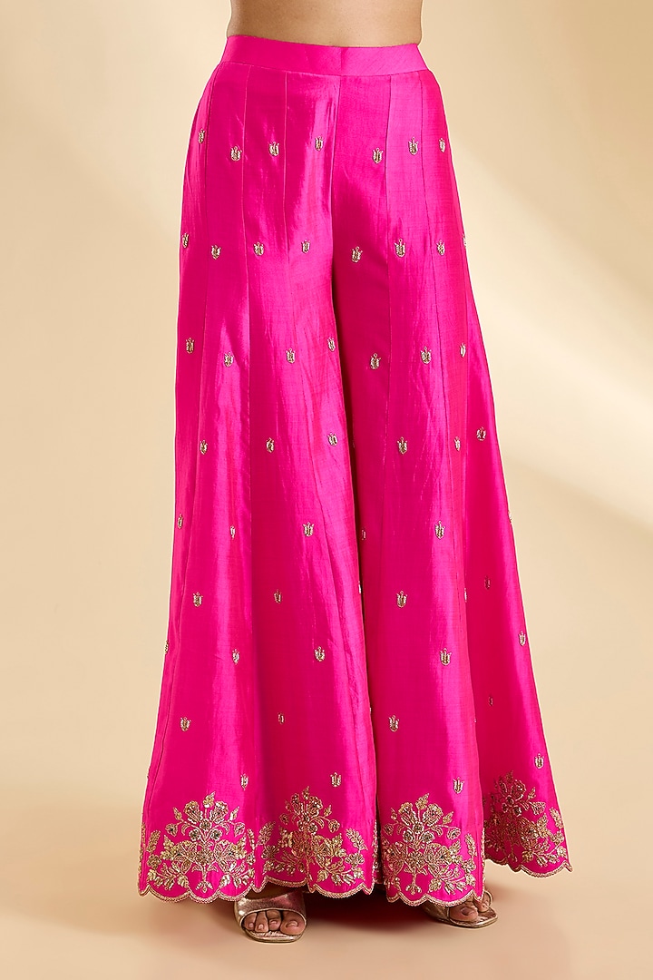 Hot Pink Spun Silk Bridal Sharara Set by SURBHI SHAH at Pernia's Pop Up Shop