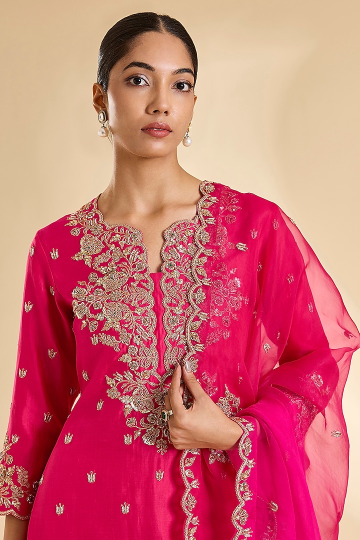 Hot Pink Spun Silk Bridal Sharara Set by SURBHI SHAH at Pernia's Pop Up Shop