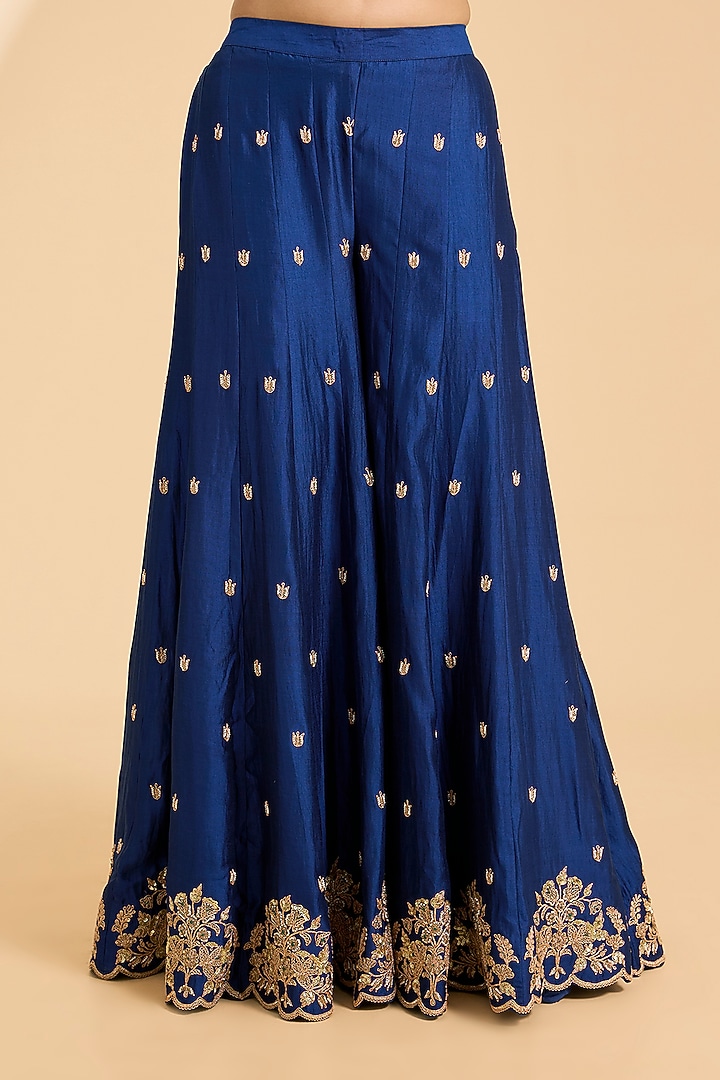 Navy Blue Spun Silk Marori & Sequins Work Bridal Sharara Set by Surbhi Shah at Pernia's Pop Up Shop
