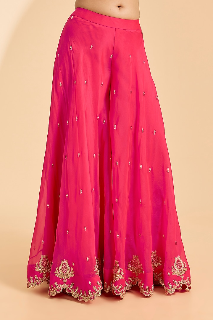 Strawberry Red Spun Silk Marori & Sequins Work Bridal Sharara Set by Surbhi Shah at Pernia's Pop Up Shop