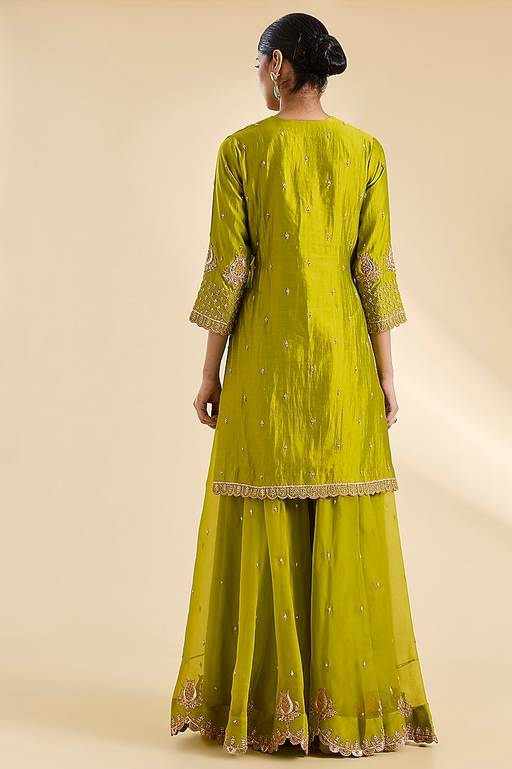 Lime Green Spun Silk Sequins Work Bridal Sharara Set by SURBHI SHAH at Pernia's Pop Up Shop