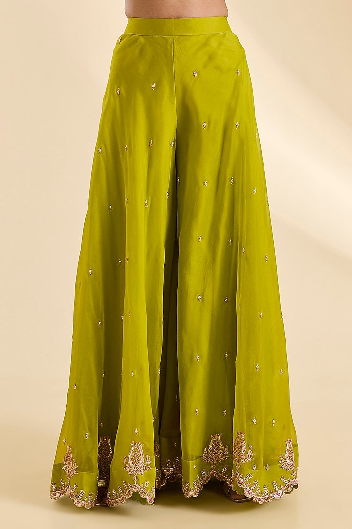 Lime Green Spun Silk Sequins Work Bridal Sharara Set by SURBHI SHAH at Pernia's Pop Up Shop