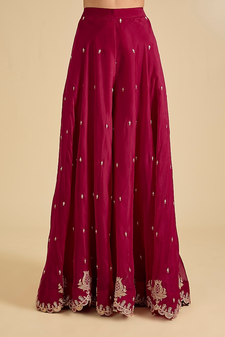 Maroon Spun Silk & Organza Sequins Work Bridal Sharara Set by Surbhi Shah at Pernia's Pop Up Shop