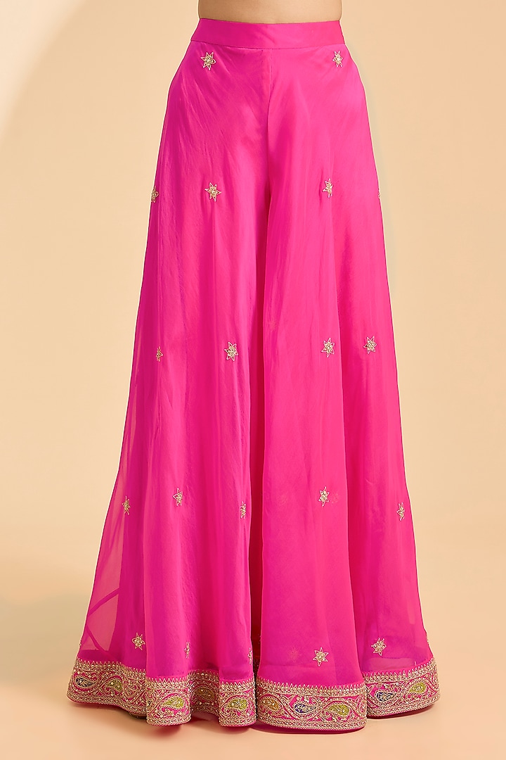 Hot Pink Spun Silk Patch Work Bridal Sharara Set by Surbhi Shah at Pernia's Pop Up Shop