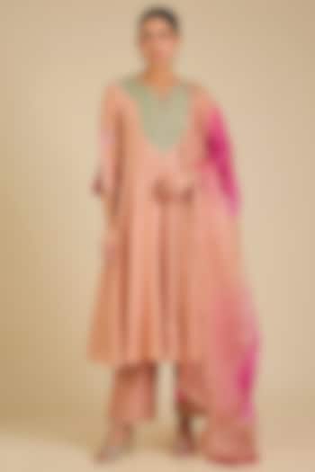 Old Rose Chanderi Marori Work Wedding Anarkali Set by SURBHI SHAH at Pernia's Pop Up Shop