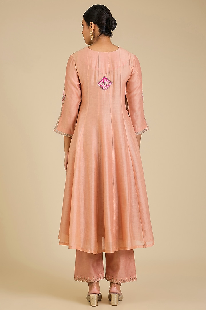 Old Rose Chanderi Marori Work Wedding Anarkali Set by SURBHI SHAH at Pernia's Pop Up Shop