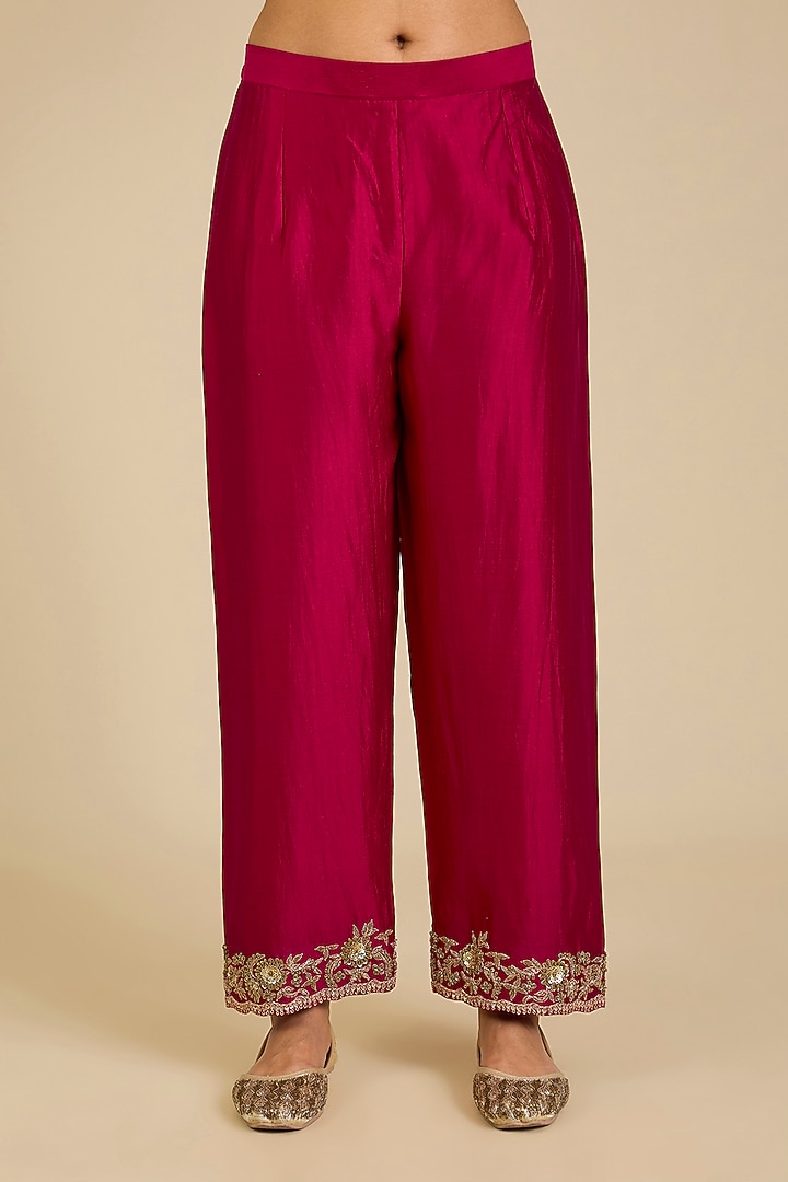 Maroon Spun Silk Zardosi Embroidered Kurta Set by SURBHI SHAH at Pernia's Pop Up Shop