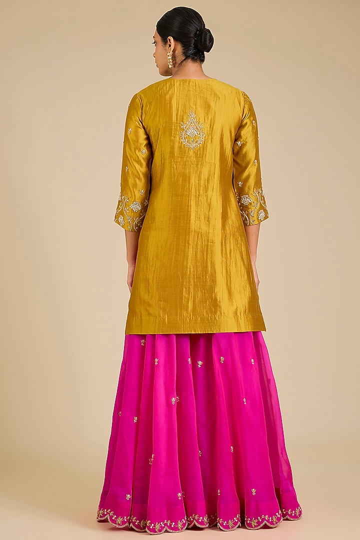 Hot Pink Spun Silk Marori Work Wedding Sharara Set by SURBHI SHAH at Pernia's Pop Up Shop