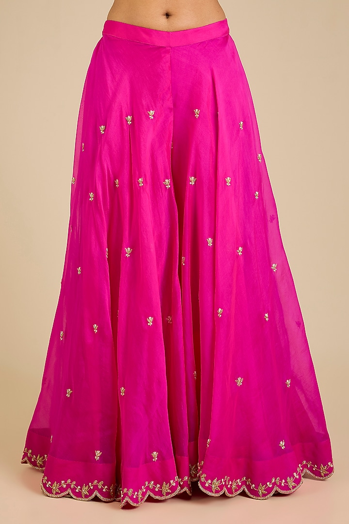 Hot Pink Spun Silk Marori Work Wedding Sharara Set by SURBHI SHAH at Pernia's Pop Up Shop