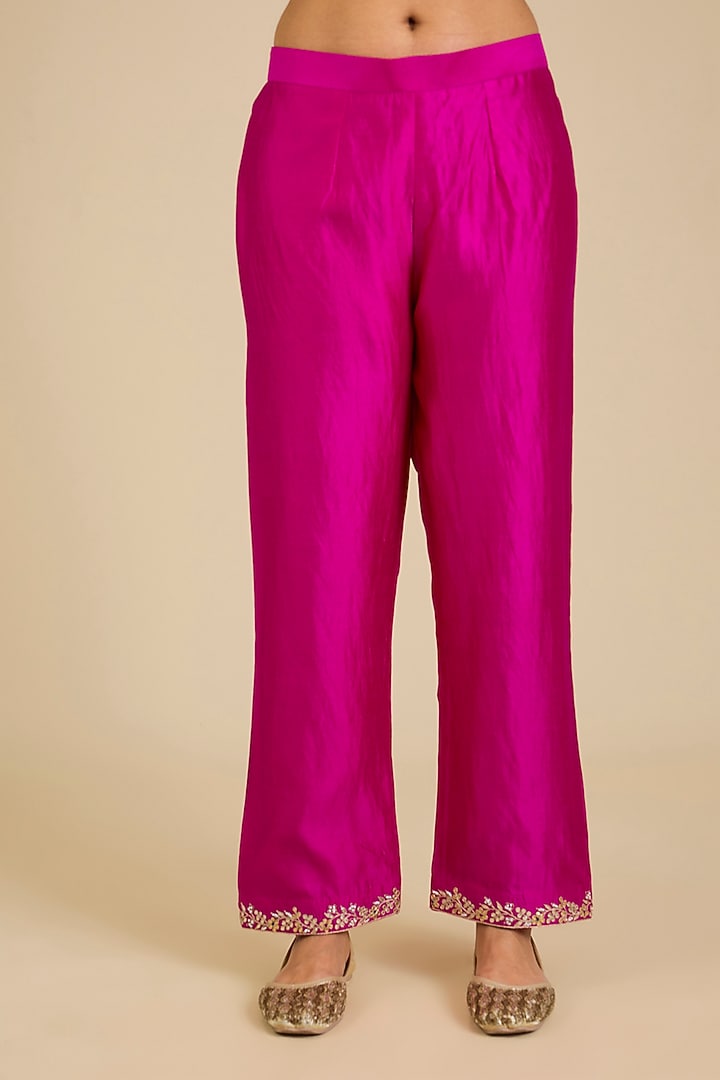 Rani Pink Spun Silk Marori Work Angrakha Kurta Set by SURBHI SHAH at Pernia's Pop Up Shop
