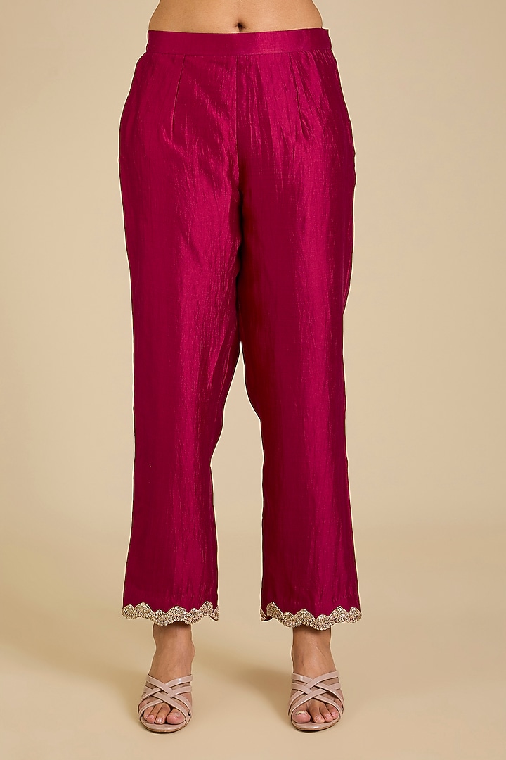 Maroon Spun Silk Zardosi Work Angrakha Kurta Set by SURBHI SHAH at Pernia's Pop Up Shop