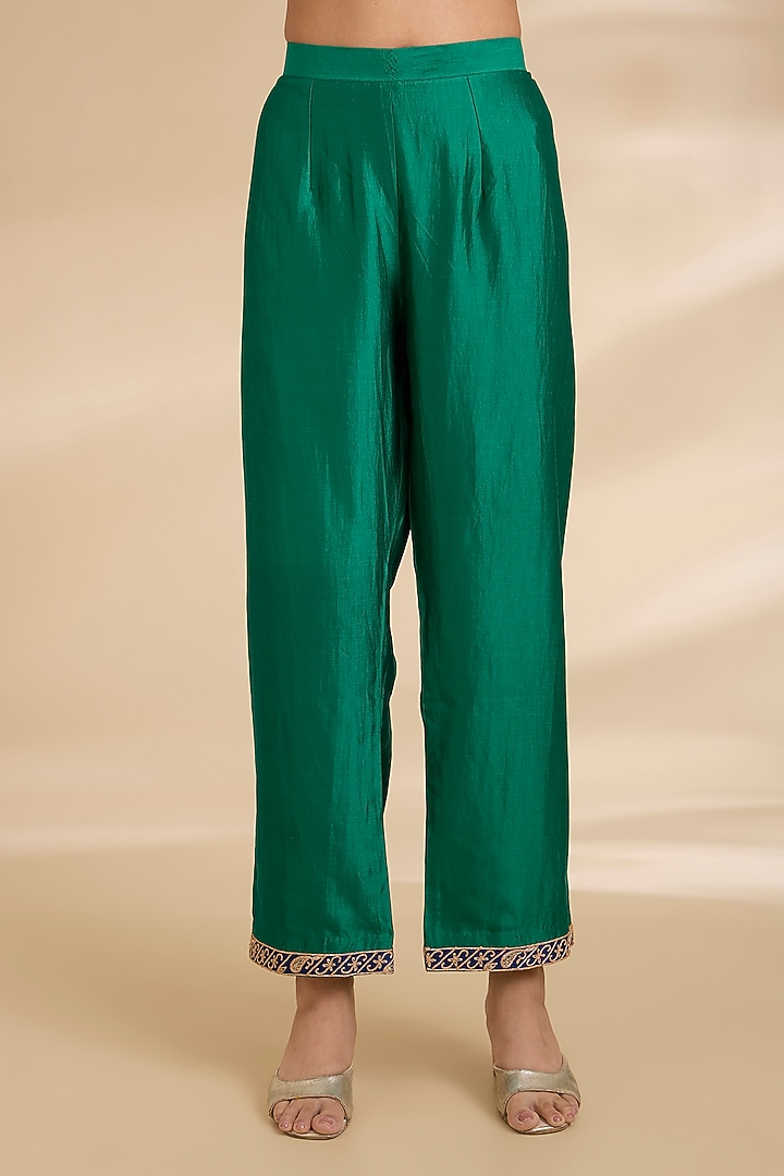 Emerald Green Spun Silk Marori Work Bridal Anarkali Set by Surbhi Shah at Pernia's Pop Up Shop