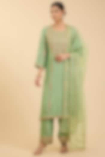 Mint Green Tissue Zardosi Embroidered Kurta Set by SURBHI SHAH at Pernia's Pop Up Shop