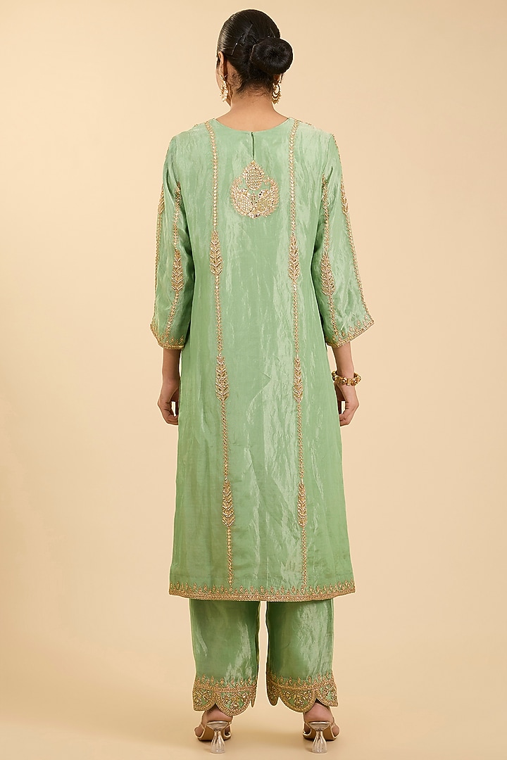 Mint Green Tissue Zardosi Embroidered Kurta Set by SURBHI SHAH at Pernia's Pop Up Shop