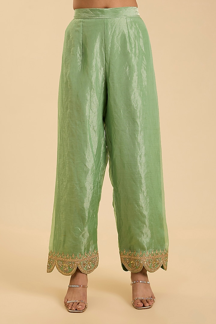 Mint Green Tissue Zardosi Embroidered Kurta Set by SURBHI SHAH at Pernia's Pop Up Shop