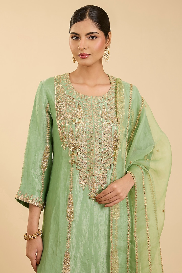 Mint Green Tissue Zardosi Embroidered Kurta Set by SURBHI SHAH at Pernia's Pop Up Shop