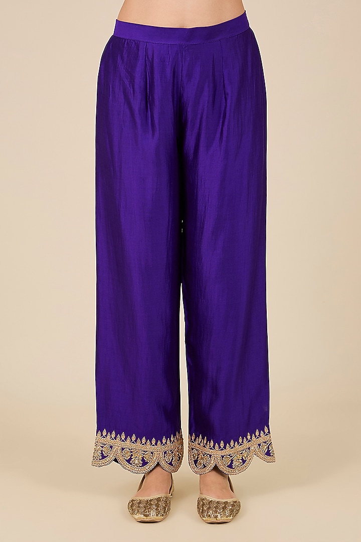 Purple Spun Silk Zardosi Embroidered Kurta Set by SURBHI SHAH at Pernia's Pop Up Shop