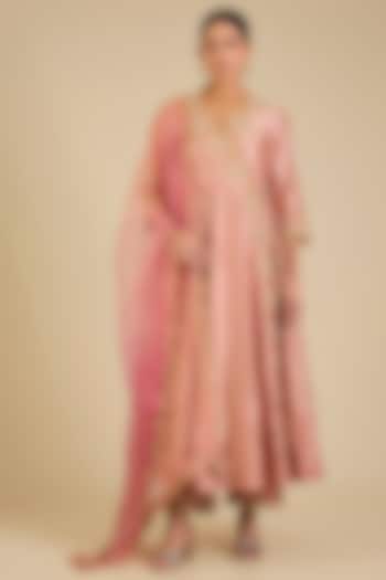 Old Rose Spun Silk Marori Work Angrakha Kurta Set by SURBHI SHAH at Pernia's Pop Up Shop