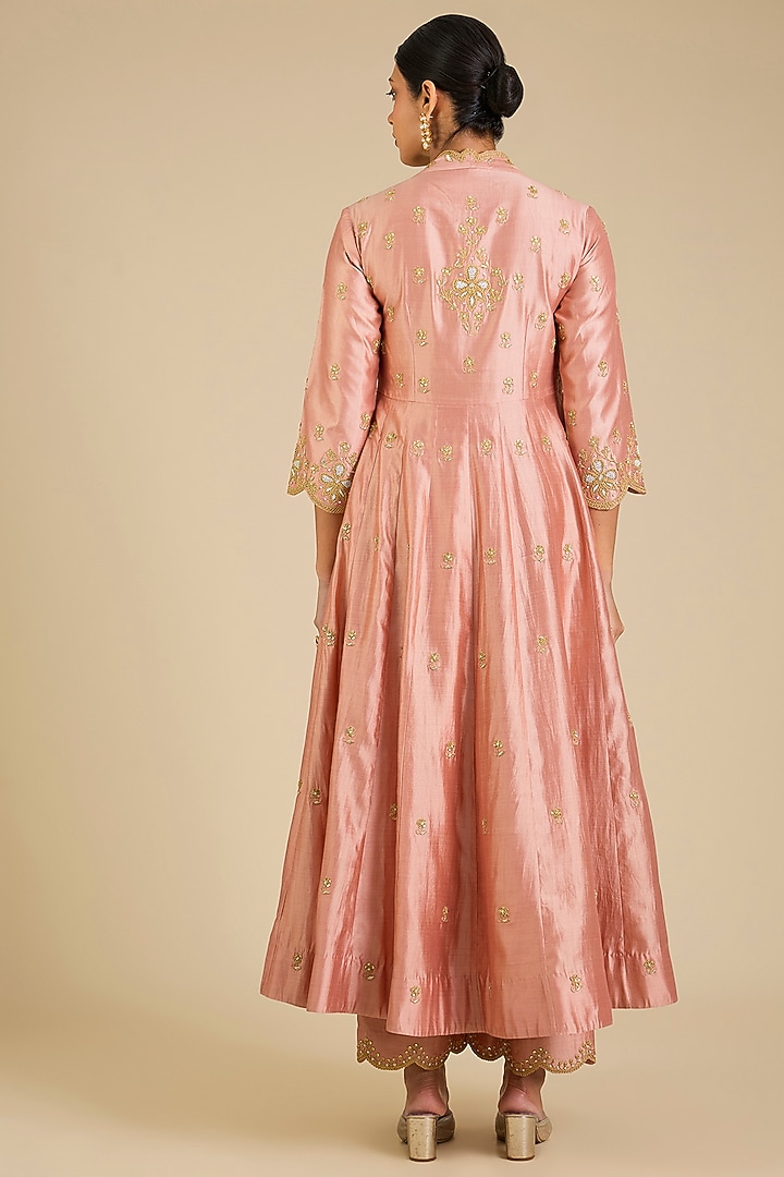 Old Rose Spun Silk Marori Work Angrakha Kurta Set by SURBHI SHAH at Pernia's Pop Up Shop