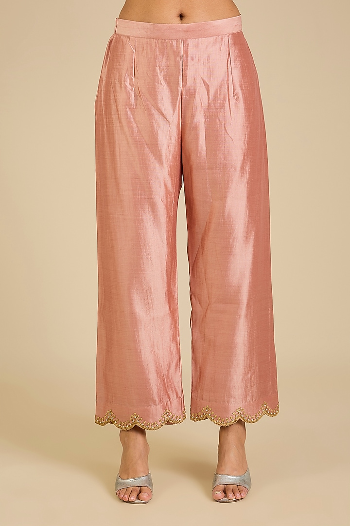 Old Rose Spun Silk Marori Work Angrakha Kurta Set by SURBHI SHAH at Pernia's Pop Up Shop