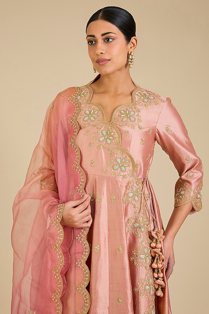 Old Rose Spun Silk Marori Work Angrakha Kurta Set by SURBHI SHAH at Pernia's Pop Up Shop
