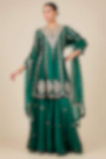 Emerald Green Spun Silk Gota Patti Work Bridal Sharara Set by SURBHI SHAH at Pernia's Pop Up Shop