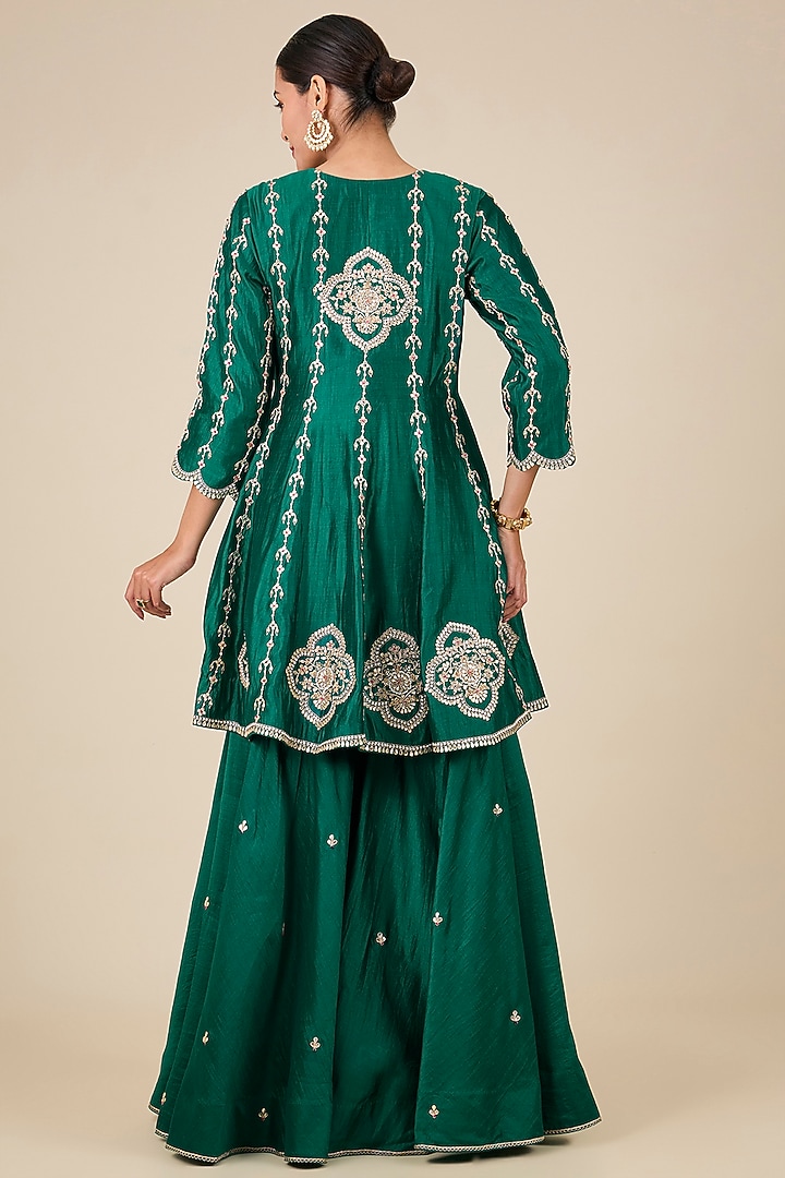 Emerald Green Spun Silk Gota Patti Work Bridal Sharara Set by SURBHI SHAH at Pernia's Pop Up Shop