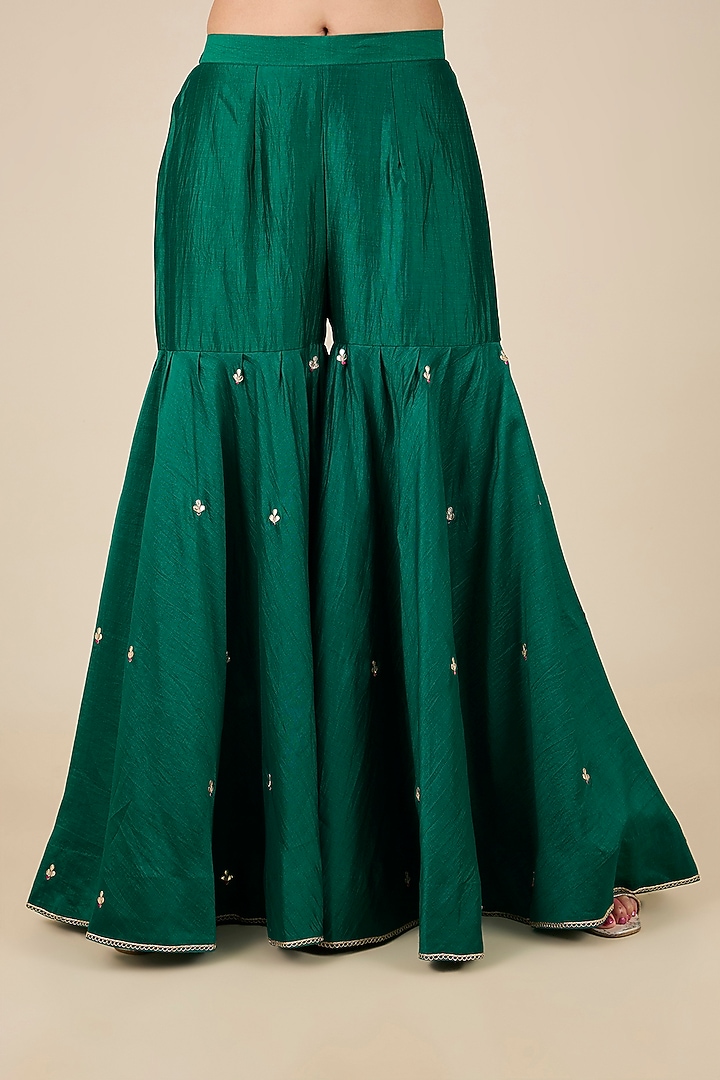 Emerald Green Spun Silk Gota Patti Work Bridal Sharara Set by SURBHI SHAH at Pernia's Pop Up Shop