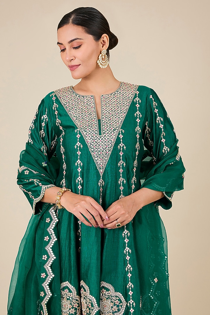 Emerald Green Spun Silk Gota Patti Work Bridal Sharara Set by SURBHI SHAH at Pernia's Pop Up Shop