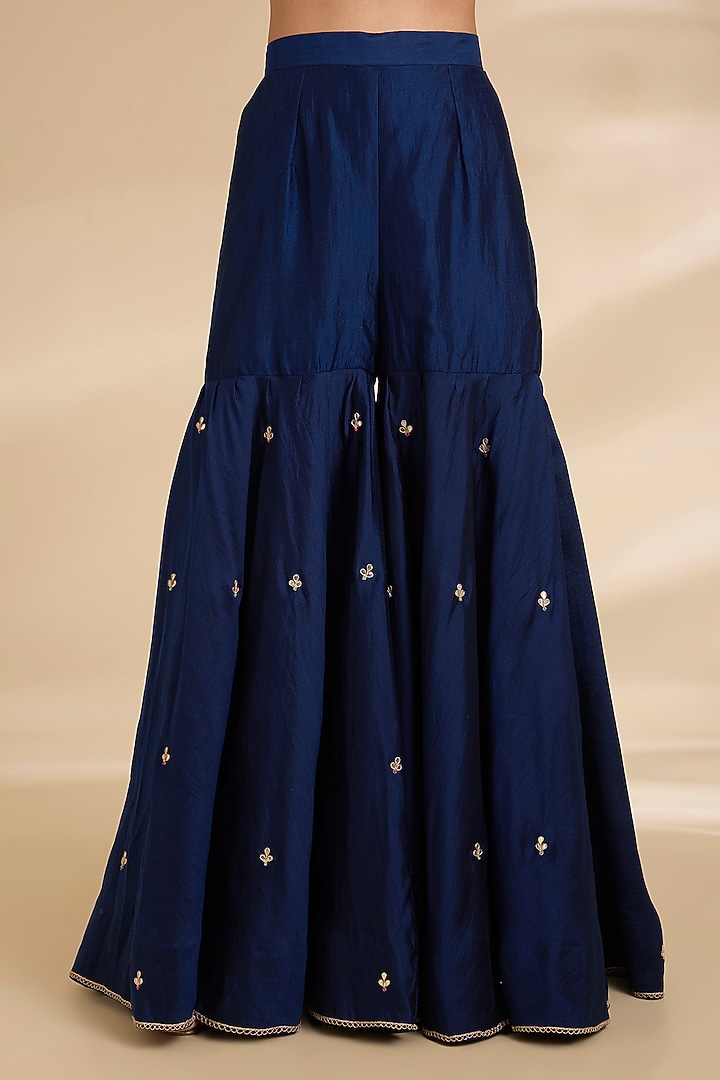 Navy Blue Spun Silk Marori Work Short Bridal Anarkali Set by Surbhi Shah at Pernia's Pop Up Shop