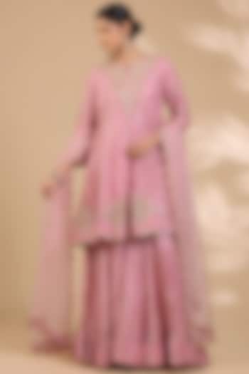 Rose Pink Tissue Bridal Sharara Set by SURBHI SHAH at Pernia's Pop Up Shop