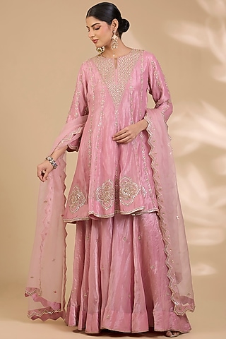 Rose Pink Tissue Sharara Set by surbhi shah