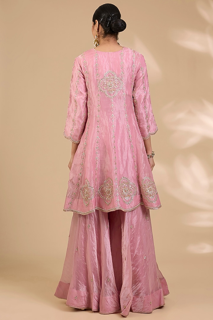 Rose Pink Tissue Bridal Sharara Set by SURBHI SHAH at Pernia's Pop Up Shop