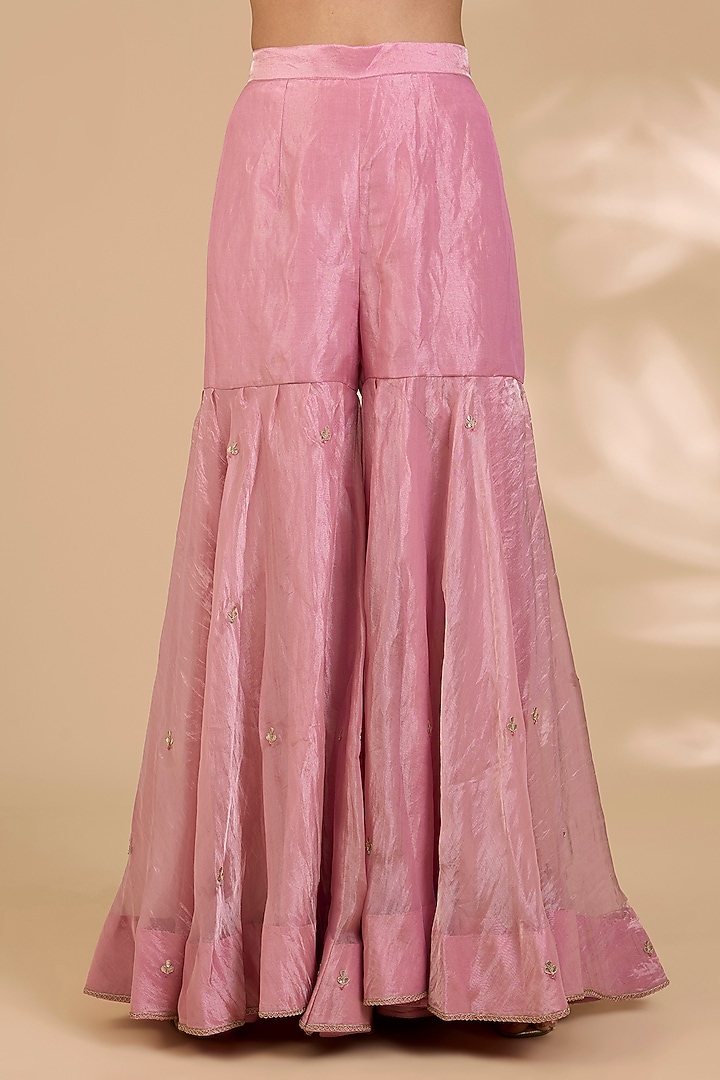 Rose Pink Tissue Bridal Sharara Set by SURBHI SHAH at Pernia's Pop Up Shop