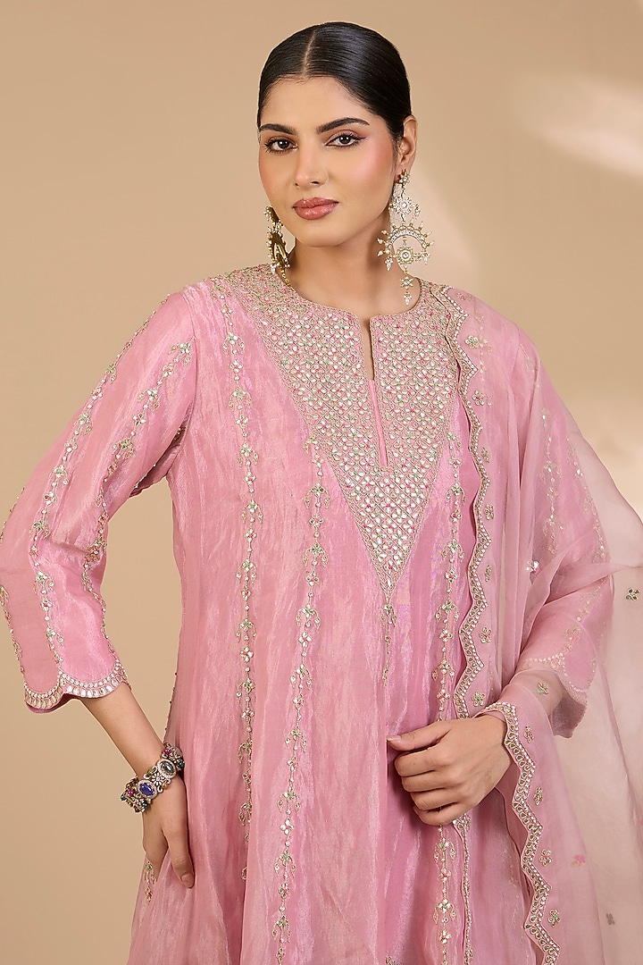 Rose Pink Tissue Bridal Sharara Set by SURBHI SHAH at Pernia's Pop Up Shop