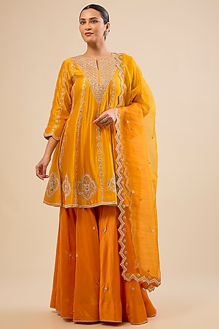 Orange Spun Silk Sharara Set by Surbhi Shah