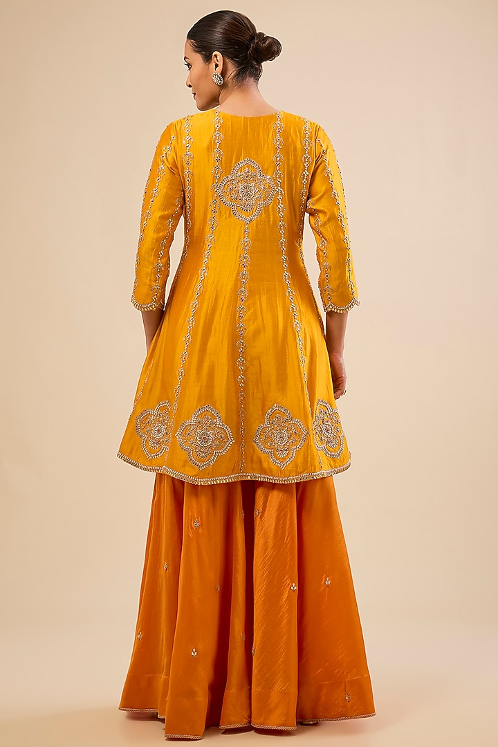 Orange Spun Silk Bridal Sharara Set by Surbhi Shah at Pernia's Pop Up Shop