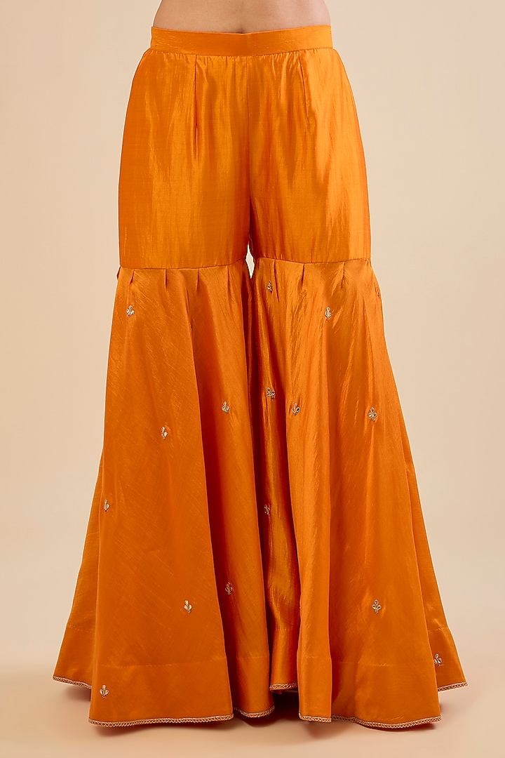 Orange Spun Silk Bridal Sharara Set by Surbhi Shah at Pernia's Pop Up Shop