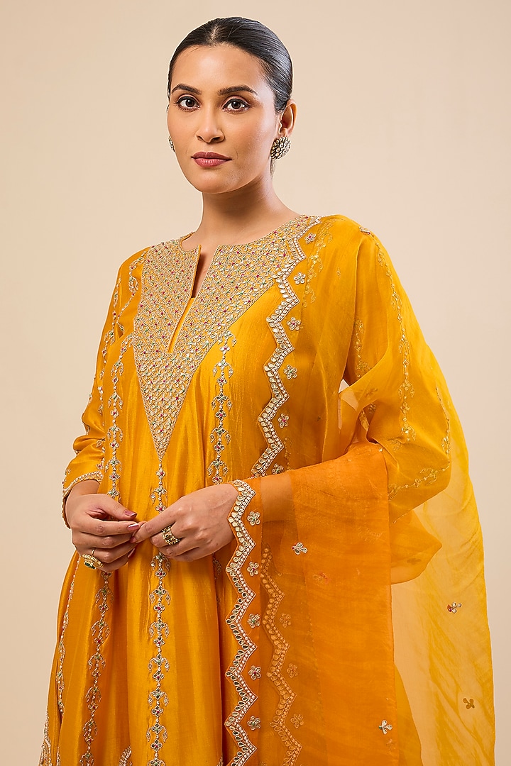 Orange Spun Silk Bridal Sharara Set by Surbhi Shah at Pernia's Pop Up Shop