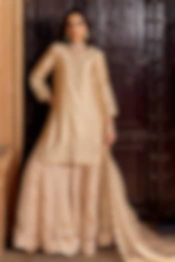 Champagne Organza Kalidar Bridal Sharara Set by SURBHI SHAH at Pernia's Pop Up Shop